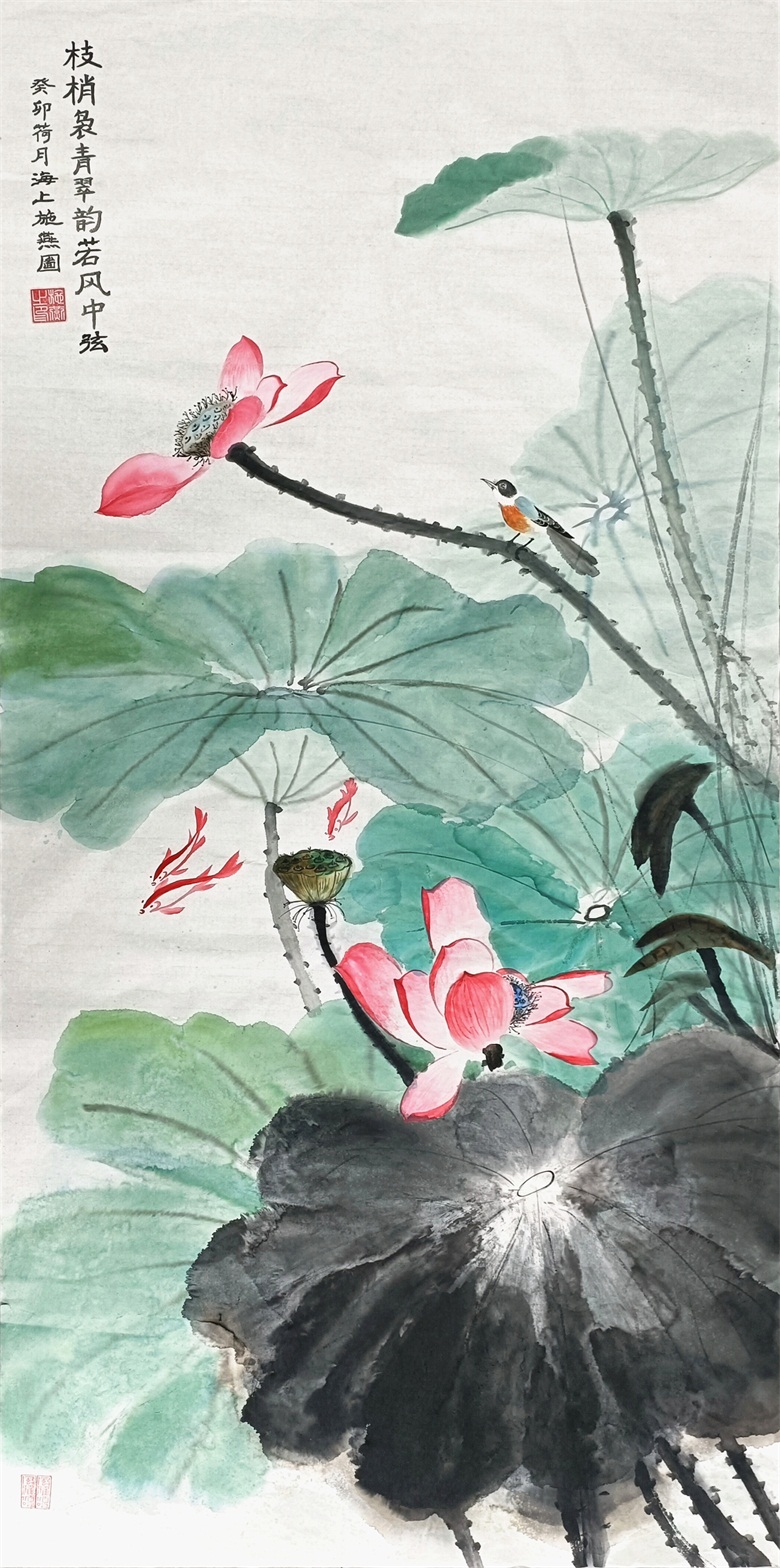 《枝梢袅青翠   韵若风中弦》136cmx69cm 2023年.jpg