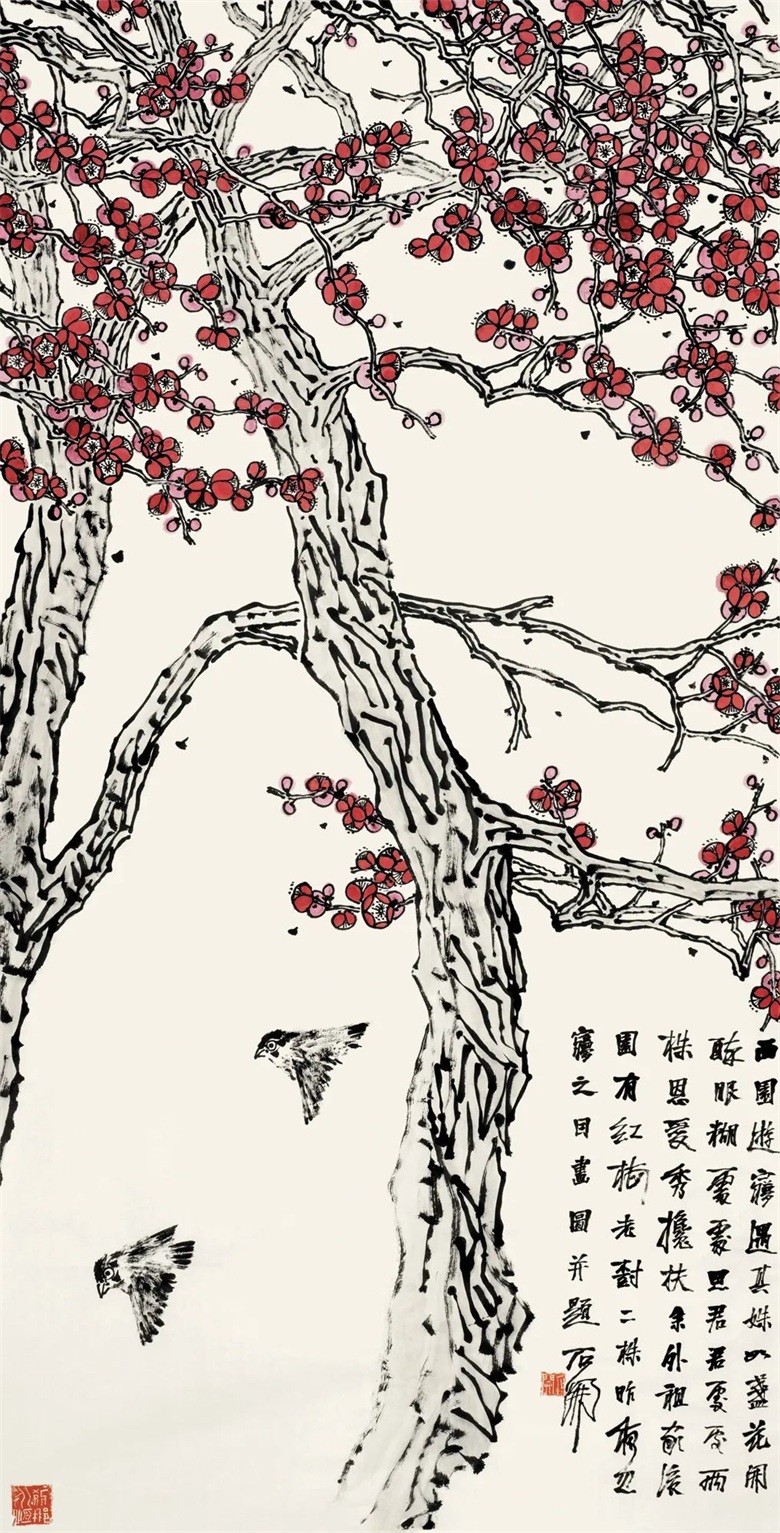 《二梅搀扶图》&nbsp;&nbsp;138cm×69cm&nbsp; 2016年.jpg