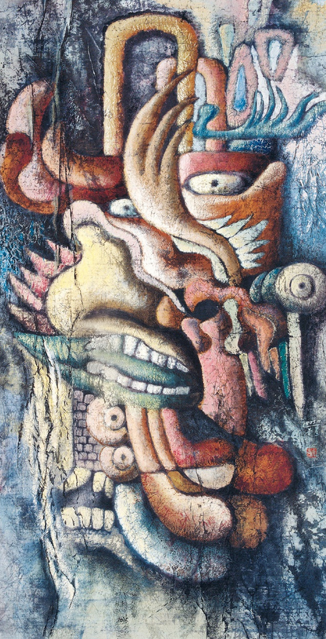 《生灵的交响》纸本丙烯画 143x74cm 1995年.jpg