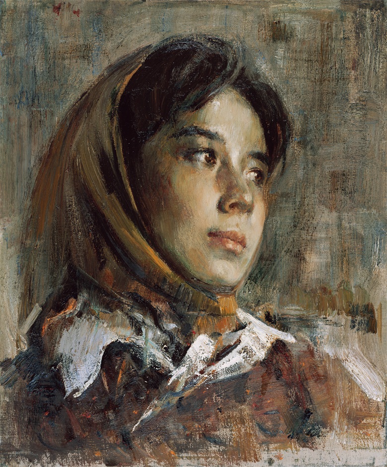 1997年《系黄头巾的姑娘》55X46cm 布面油画.jpg