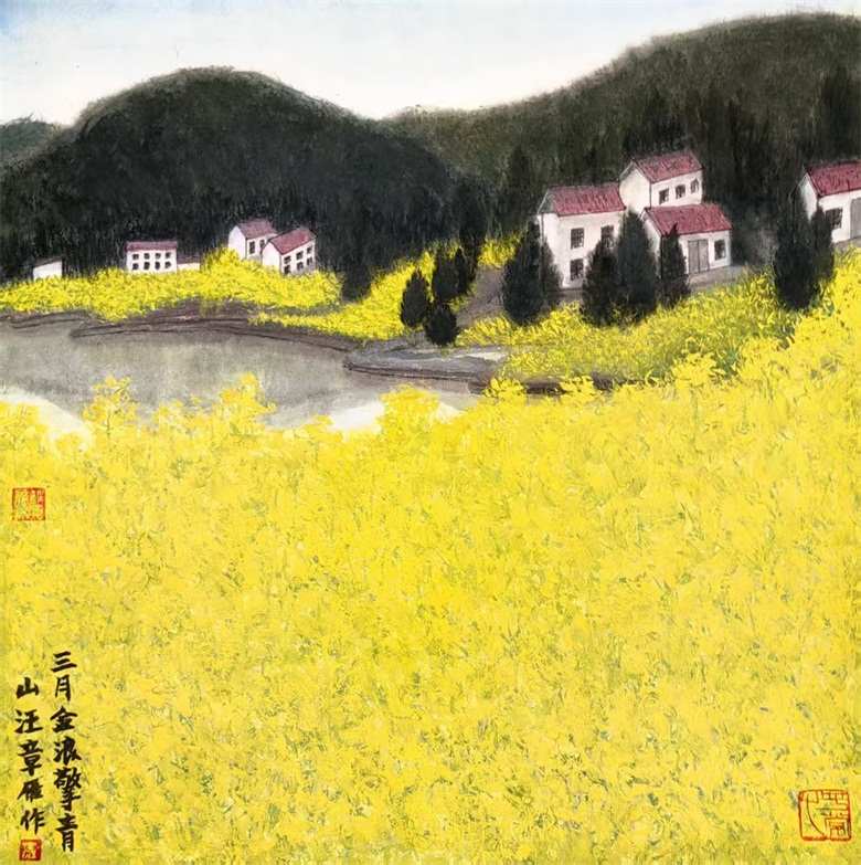 《三月金浪擎青山》尺寸：50x50 cm材质：生宣 2026年3月.jpg
