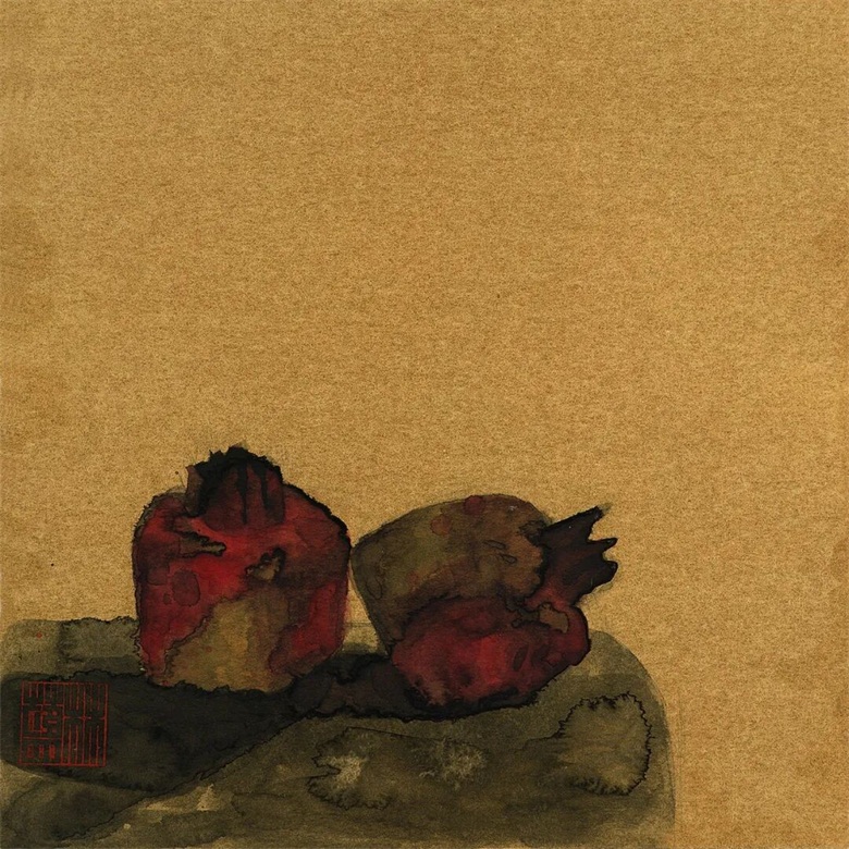 《榴红》50cmx50cm&nbsp; 纸本设色&nbsp; 1999年.jpg