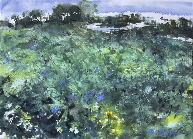 《剡溪芳草地》  78x56cm  水彩画.jpg