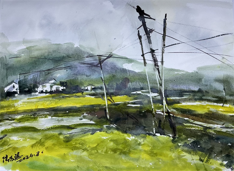 《一夜春雨润兰田》  78x56cm  水彩画.jpg