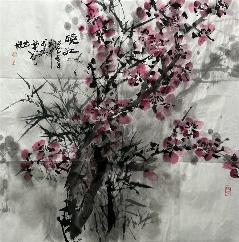 《晓红》  68x68cm  中国画.jpg