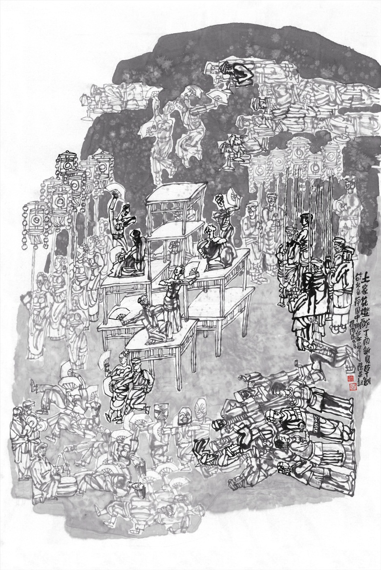 土家花灯戏  136×68cm  纸本水墨  2017年.jpg